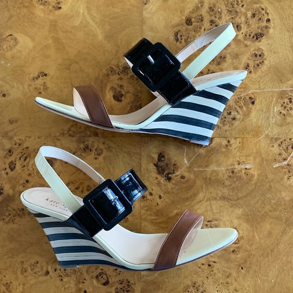 Kate Spade Black and White Striped Wedges - Picture 1 of 10